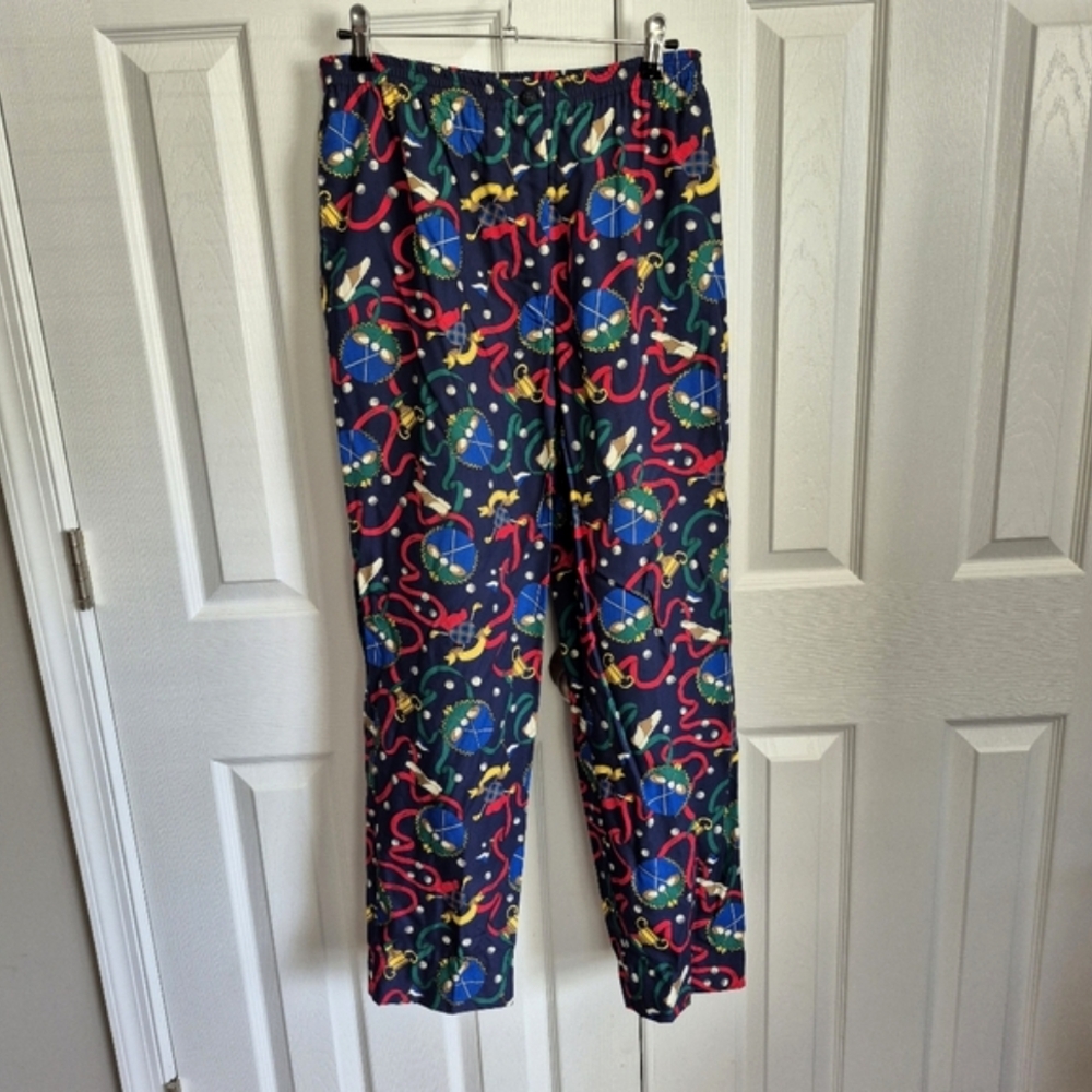 Vintage Talbots Fun Golf Print Pants Navy‎ Blue Cropped Rayon Women's Small